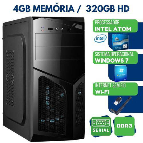 Computador Pc Desktop Intel Atom 4gb HD 320gb Windows 7 Wifi