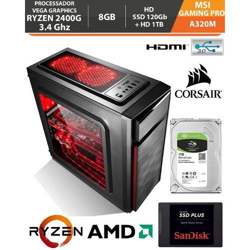 Computador - PC Gamer AMD Ryzen 5 2400G 3.4Ghz Video Graphics Vega 11 - MSI A320M Gaming Pro AM4 - M