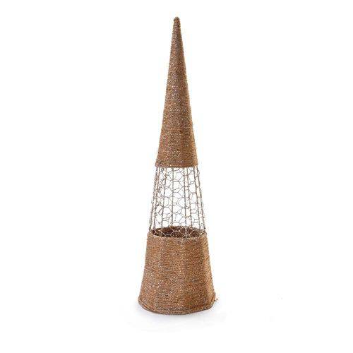 Cone Árvore de Mesa Natal Rattan com Glitter Dourado