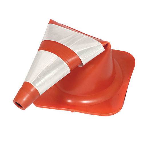 Cone Cor Laranja e Branco Refletivo e Flexível 75cm em PVC Sinalização Plastcor