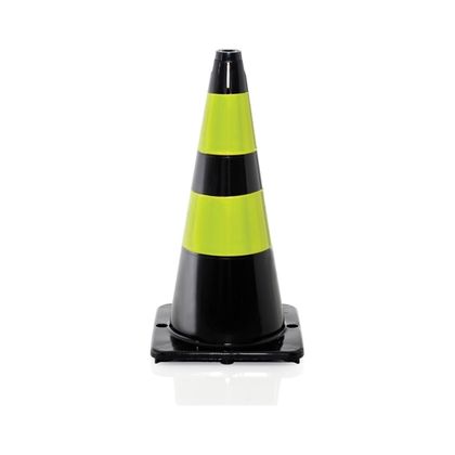 Cone de PVC 75cm Preto com Faixas Amarelas Merkbak