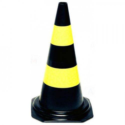 Cone para Sinalização 75 Cm PVC Preto com Amarelo Plastcor