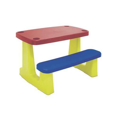 Conj de um Tampo Vermelho Assento Azul e uma Base Amarela de Plasticos Montavel Escolar