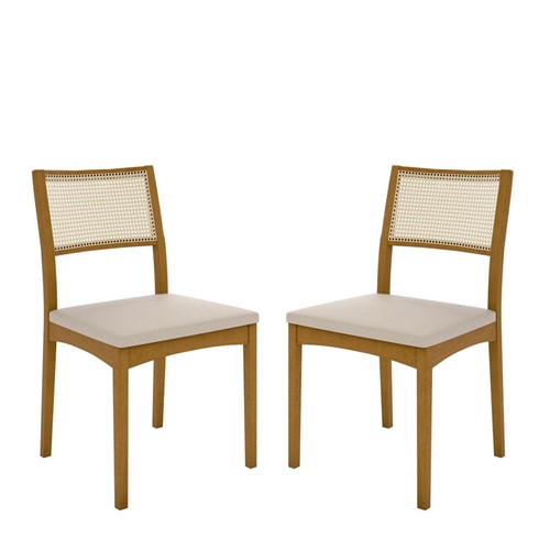 Conjunto 02 Cadeira de Jantar Hong Encosto Palha - Wood Prime LC 20196
