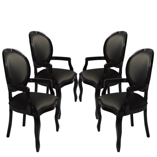 Conjunto 04 Cadeiras de Jantar Medalhão Lisa com Braço - Wood Prime 642521 Liso