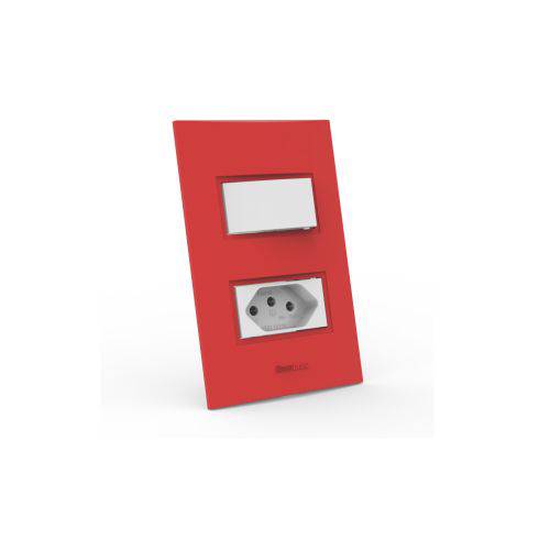 Conjunto 1 Interruptor Simples + Tomada 10A - Beleze Vermelho Outono Enerbras