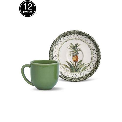 Conjunto 12Pçs Xícaras de Café Porto Brasil Coup Pineapple Branco/Verde