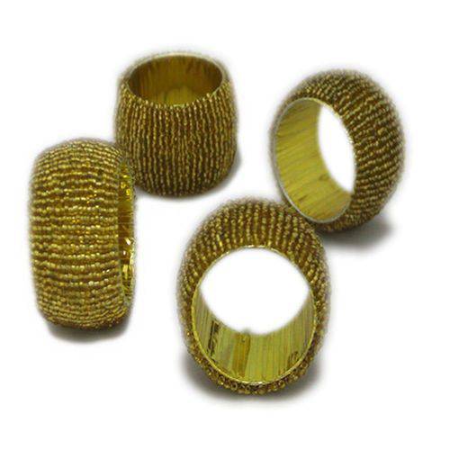 Conjunto 4 Anéis para Guardanapo de Miçangas Dourado Soft Rojemac