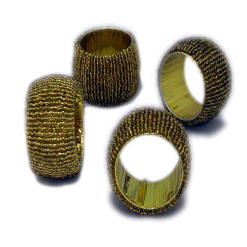 Conjunto 4 Anéis para Guardanapo de Miçangas Ouro Velho Soft Rojemac