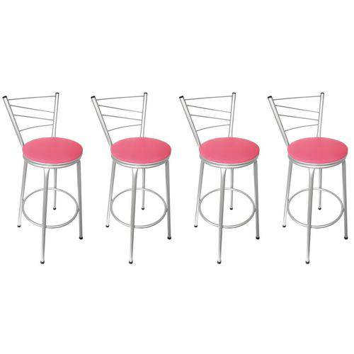 Conjunto 4 Banquetas Clássica Tubo Cinza com Assento Pink - Itagold
