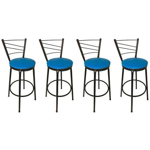 Conjunto 4 Banquetas Clássica Tubo Preto com Assento Azul - Itagold