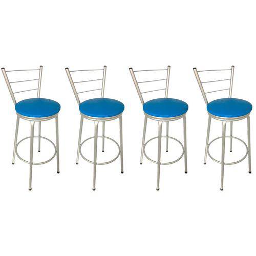 Conjunto 4 Banquetas Concept Tubo Cinza com Assento Azul - Itagold