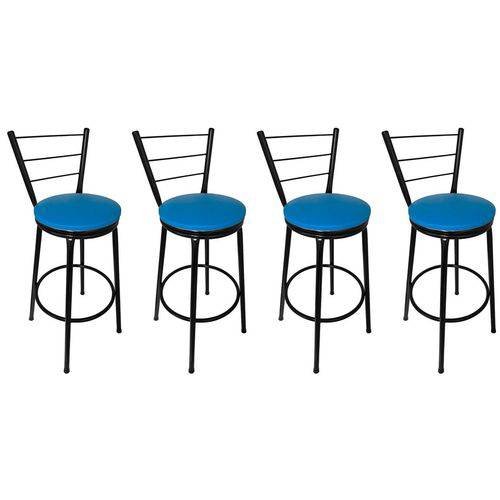 Conjunto 4 Banquetas Concept Tubo Preto com Assento Azul - Itagold