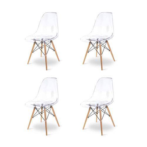 Conjunto 4 Cadeira Acrílica Charles Eames Eiffel Transparent