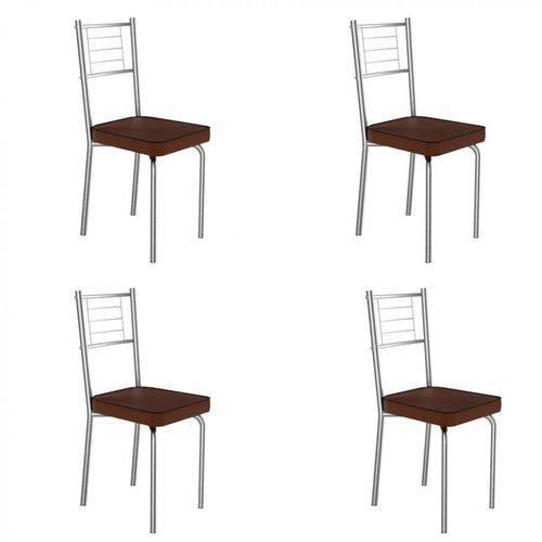 Conjunto 4 Cadeiras de Aço Juliana Art Panta Cromado/Marrom
