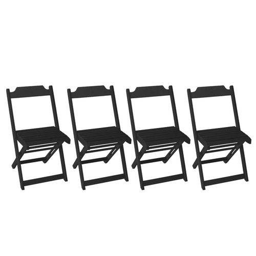 Conjunto 4 Cadeiras Dobrável em Madeira Maciça - Preto