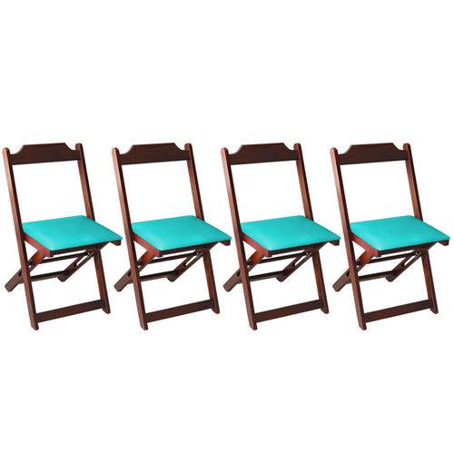 Conjunto 4 Cadeiras Dobrável Madeira Maciça Imbuia com Estofado - Azul