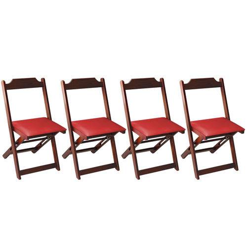 Conjunto 4 Cadeiras Dobrável Madeira Maciça Imbuia com Estofado - Vermelho