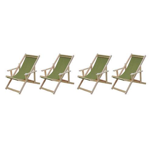 Conjunto 4 Cadeiras Espreguiçadeira Preguiçosa Dobrável Madeira Maciça Natural com Tecido Verde - Móveis Brasil