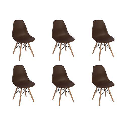 Conjunto 6 Cadeiras Charles Eames Eiffel Wood Base Madeira - Marrom