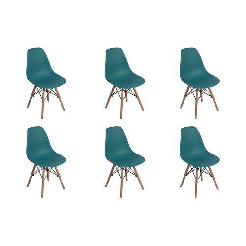 Conjunto 6 Cadeiras Charles Eames Eiffel Wood Base Madeira - Turquesa
