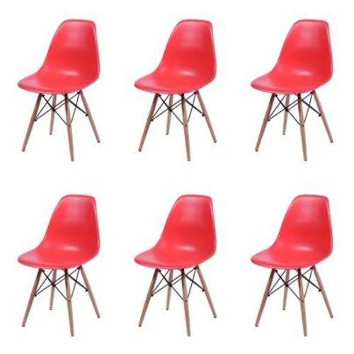 Conjunto 6 Cadeiras Dkr Eames Polipropileno Base Eiffel Madeira Vermelha Inovakasa