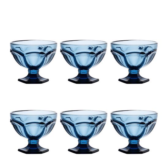 Conjunto 6 Taças para Sorvete de Vidro Sodo-Cálcico Borboleta Azul 260ml