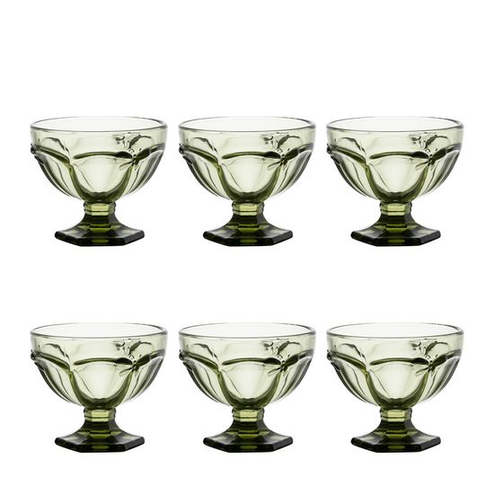 Conjunto 6 Taças para Sorvete de Vidro Sodo-Cálcico Borboleta Verde 260ml