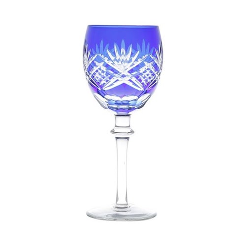 Conjunto 6 Taças para Vinho Branco 280ml de Vidro Sodo-Cálcico Lapidado Palm Azul Escuro