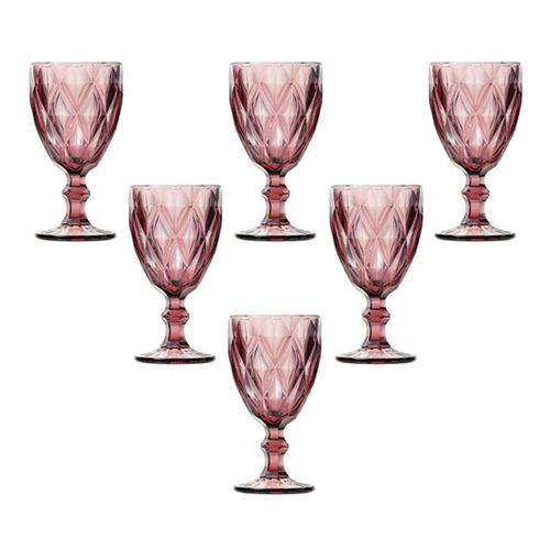 Conjunto 6 Taças para Vinho de Vidro Diamond Lilás 210 Ml