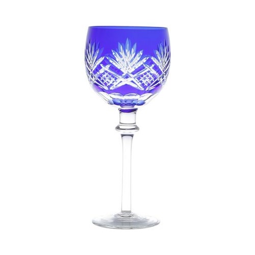 Conjunto 6 Taças para Vinho Tinto 370ml de Vidro Sodo-Cálcico Lapidado Palm Azul Escuro
