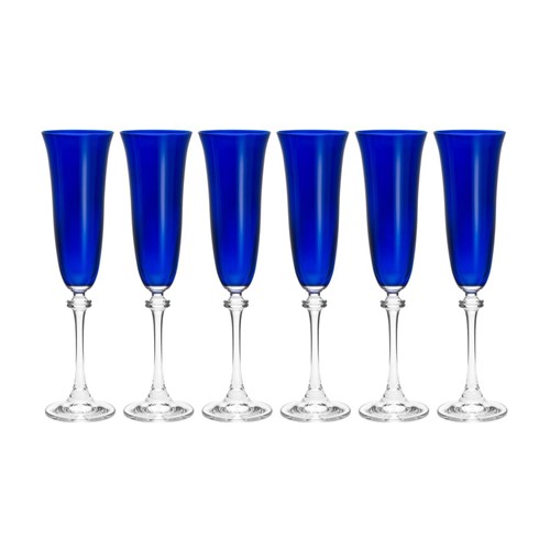 Conjunto 6pçs Taça Champanhe Cristal Azul 175ml - Occa Moderna
