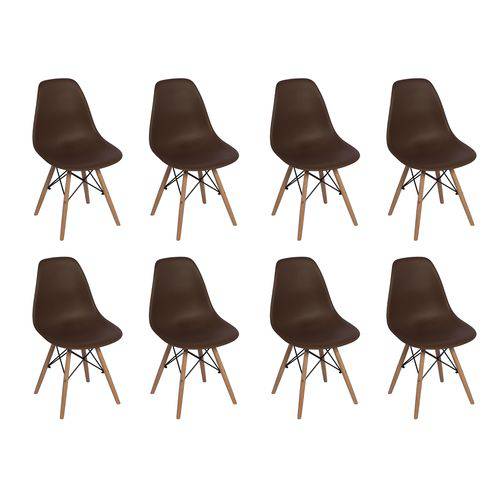 Conjunto 8 Cadeiras Charles Eames Eiffel Wood Base Madeira - Marrom
