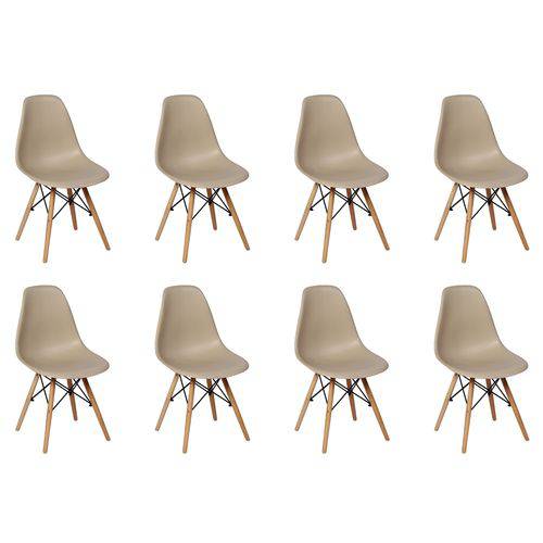 Conjunto 8 Cadeiras Charles Eames Eiffel Wood Base Madeira - Nude
