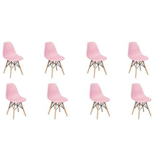 Conjunto 8 Cadeiras Charles Eames Eiffel Wood Base Madeira - Rosa