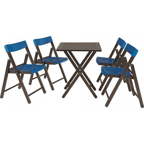 Conjunto Aconchego 1 Mesa de Madeira + 4 Cadeiras - Madeira TAUARÍ e Cor Azul Ref: 10630/030