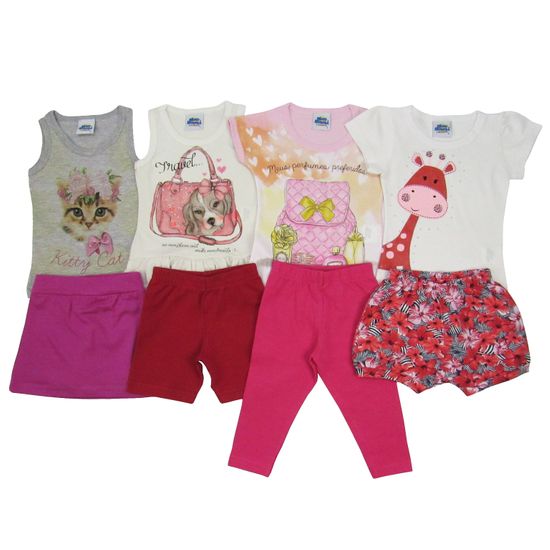 Conjunto Bebê Feminino Verão Kit com 4 Unidades Cinza, Creme, Rosa e Branco-2