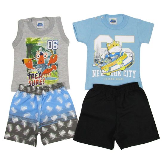 Conjunto Bebê Masculino Verão Kit com 2 Unidades Cinza Mescla e Azul Claro-M