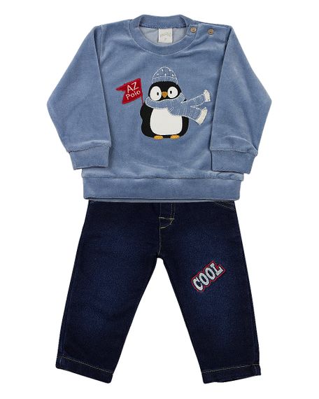Conjunto Bebê Plush e Moletom Índigo Squash Pinguim AZ Polo - Azul M