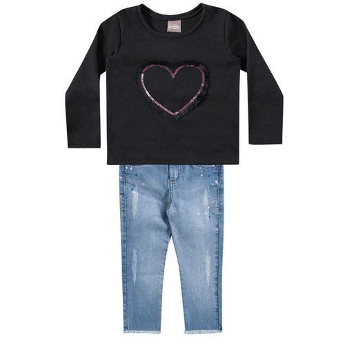 Conjunto Blusa Coração e Calça Jeans - 1
