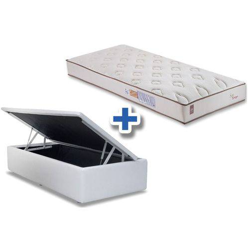 Conjunto Box Baú - Colchão Orthocrin de Molas Pocket Sense Euro Top Pró Saúde + Cama Box Baú Courino Bianco - Solteiro 0,88x1,88