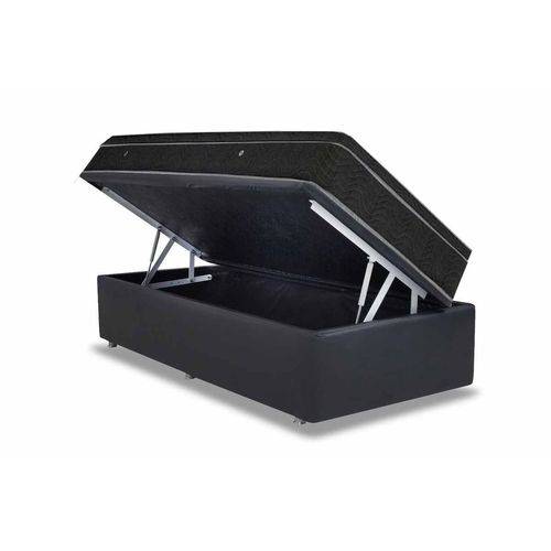 Conjunto Box Colchão de Molas Nanolastic Light Ortobom+Cama Box Baú Courino Nero Black Solteiro 0,88