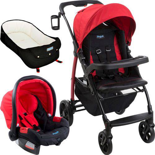Conjunto Burigotto: Carrinho de Bebê Módulo + Bebê Conforto Touring Evolution + Ninho Pramette - Red