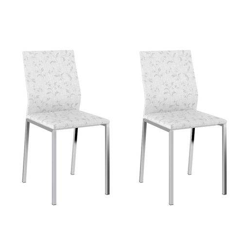 Conjunto 2 Cadeiras 1804 Comtemporânea Tecido Fantasia Branco Cromado