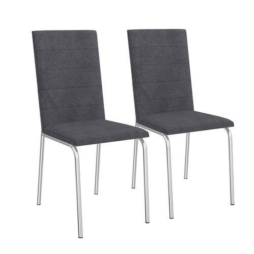 Conjunto 2 Cadeiras Amsterdã Cromado e Preto Linho Cinza 2C091CR-17 Crome