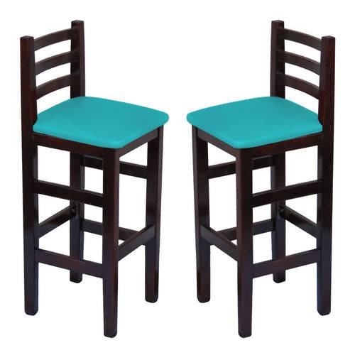 Conjunto 2 Cadeiras Bistrô Fixa em Madeira Maciça Imbuia Estofado Azul