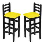 Conjunto 2 Cadeiras Bistrô Fixa em Madeira Maciça Preta Estofado Amarelo