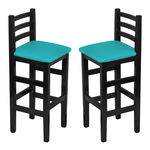 Conjunto 2 Cadeiras Bistrô Fixa em Madeira Maciça Preta Estofado Azul