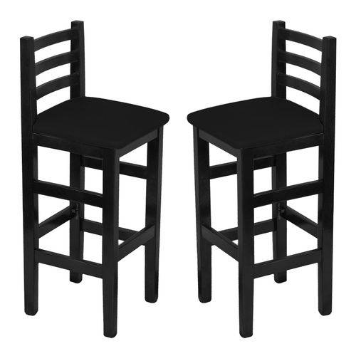 Conjunto 2 Cadeiras Bistrô Fixa em Madeira Maciça Preta Estofado Preto