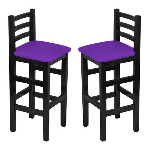 Conjunto 2 Cadeiras Bistrô Fixa em Madeira Maciça Preta Estofado Roxo